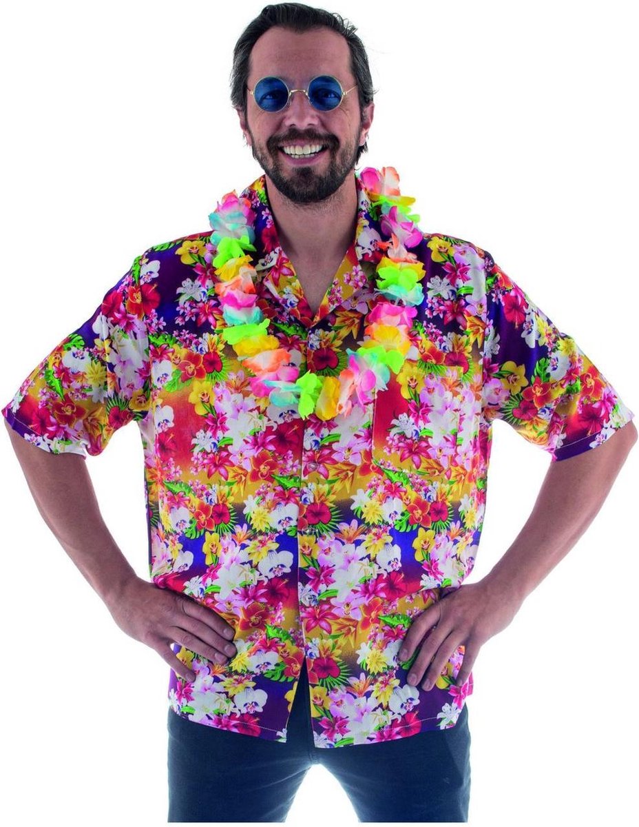 Hawaii & Carribean & Tropisch Kostuum | Gek Op Bloemen Hawaii Shirt Man | Maat 52-54 | Carnaval kostuum | Verkleedkleding